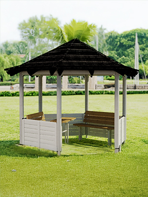 A render of the Palma gazebo in a park.